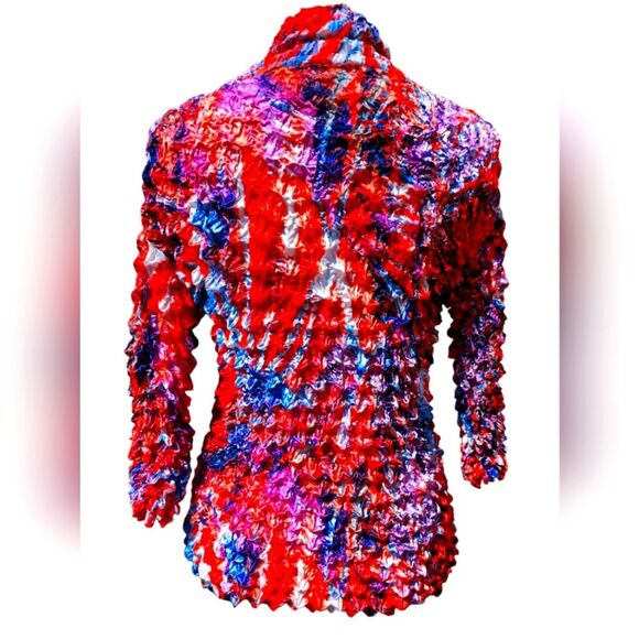 Women's Floral Popcorn Cardigan Button Blouse Collar Shirt Expandable One Size - Picture 5 of 5